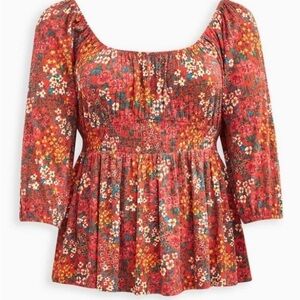 Torrid Romantic Orange Textured Jersey Smocked Waist Top floral NWT 4X Women’s